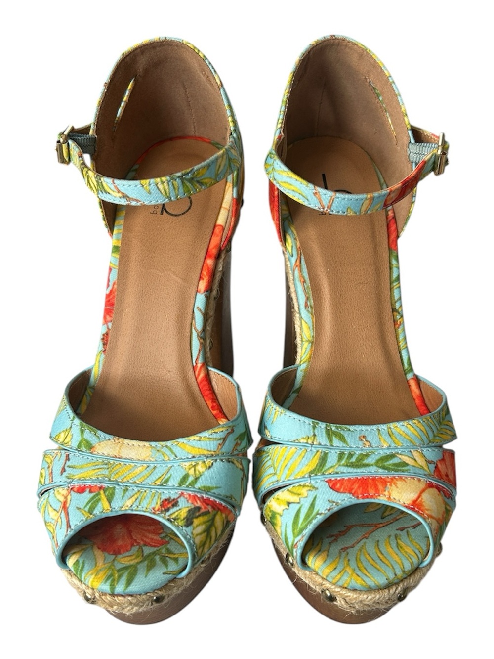Bakers Women's Size 8 Floral Tropical Platform Heel Sandals Ankle Strap